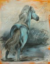 Load image into Gallery viewer, Islandsk hest. Haflinger. Maleri af smuk hest i abstrakte farver. Maleri af hest laves på bestilling
