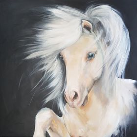 Miniature hest maleri efter fotografi. Denne smukke miniature hest er malet helt klassisk med sort baggrund.