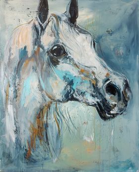 Abstrakt heste maleri. Stort udtryksfuldt hestemaleri